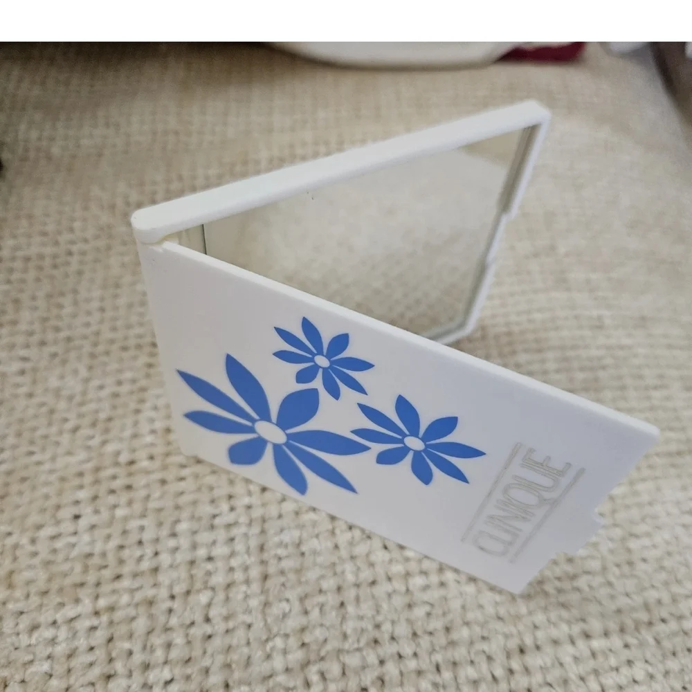 Vintage Clinique Mirror White Case with Blue Floral Accents